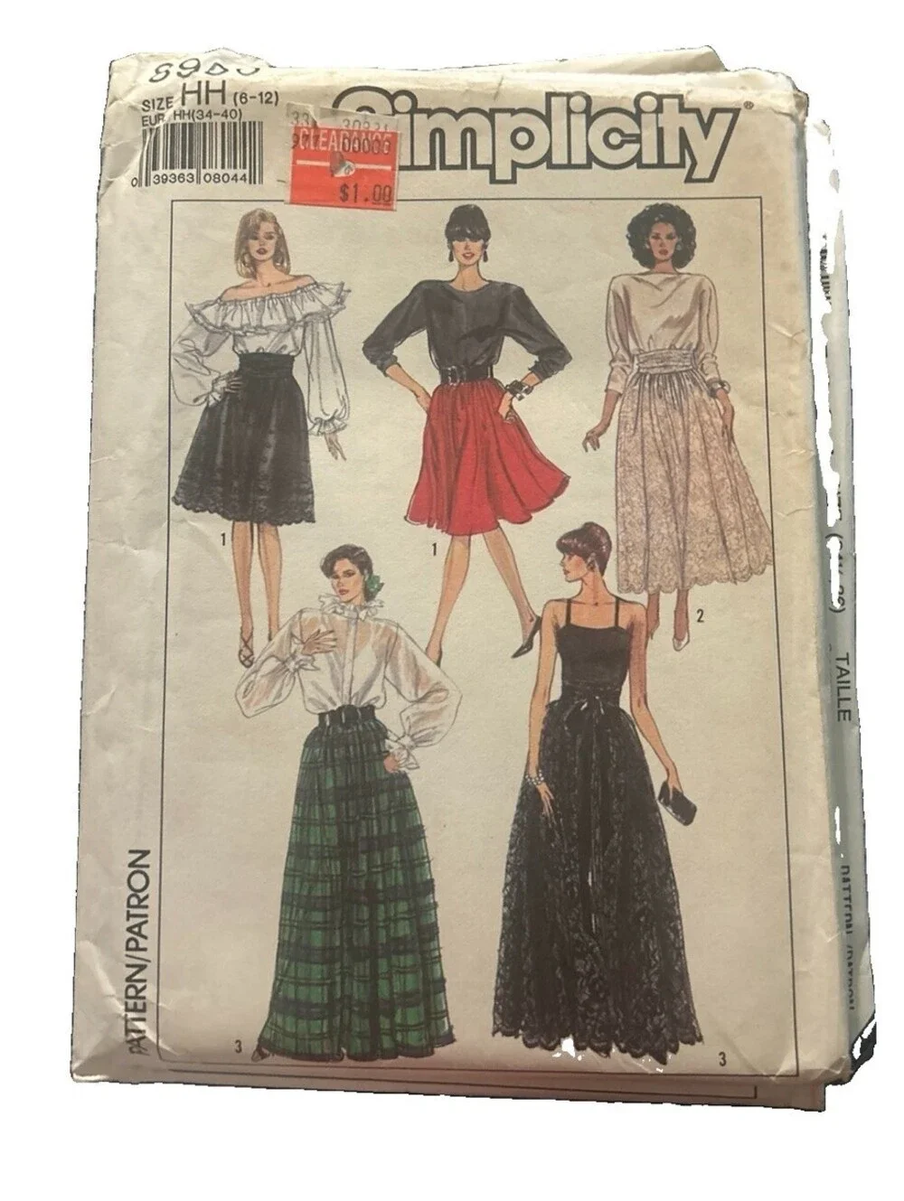 SIMPLICITY 8956 MISSES DAY TO EVENING SKIRTS & CUMMERBUND PATTERN SIZE 6 To 12
